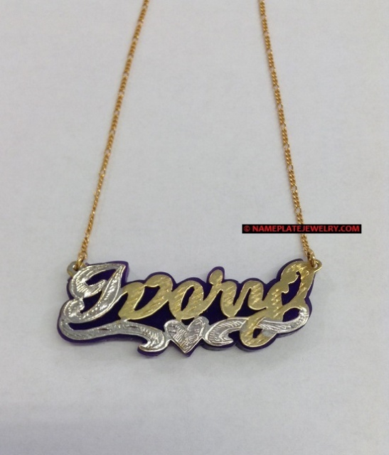 14K GP Silver Any Name Necklace/Colored acrylic background /PERSONALIZED-Free Chain